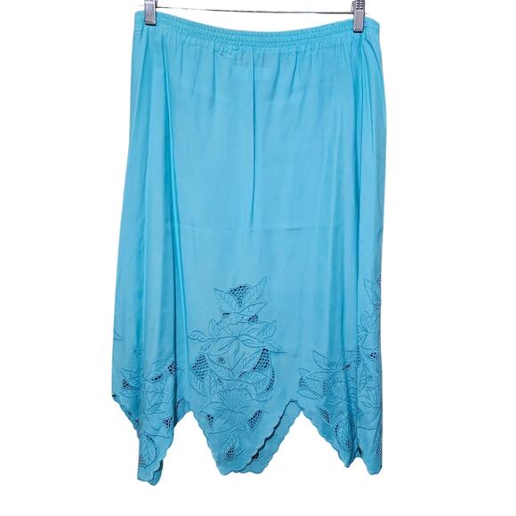 Atyuga Vintage Embroidered Aqua Midi Skirt Made in USA Women's Size Medium - Picture 3 of 4
